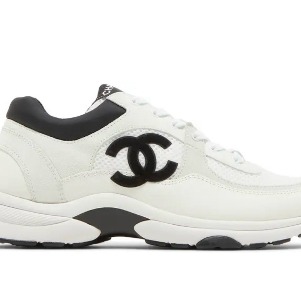 CHANEL White and Black Athletic Shoes